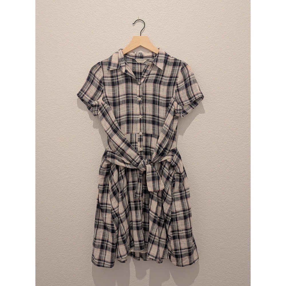 11.1 TYLHO Plaid Cotton Shirt Dress XS Tie Waist Short Sleeve